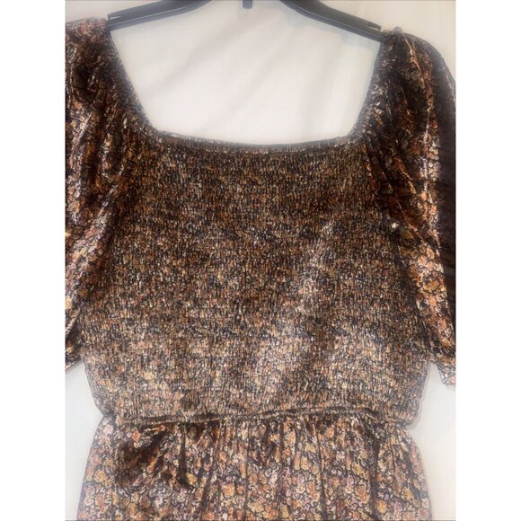 Hayden Los Angeles Womens Floral Velvet Smocked Peplum Top Sz M - Picture 2 of 8